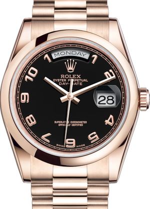 Rolex Day Date 36 Everose gold President 118205 Black with long lasting blue luminescence Watches Master