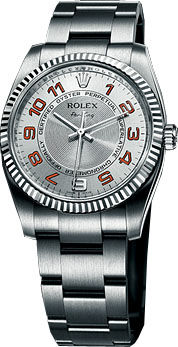 114234 silver dial orange Arabic numerals Rolex Oyster Perpetual