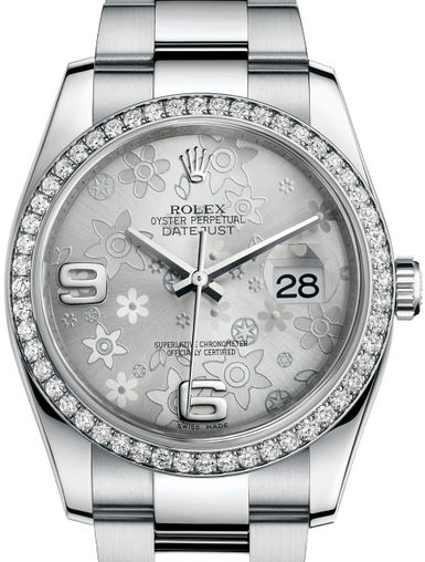 116244 Silver floral motif Oyster Bracelet Rolex Datejust 36
