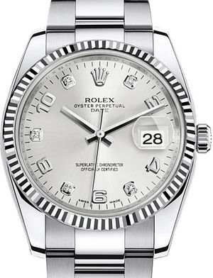 115234 silver dial five diamond Rolex Oyster Perpetual