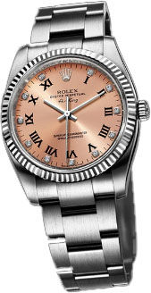 114234 pink dial roman numerals diamonds Rolex Oyster Perpetual