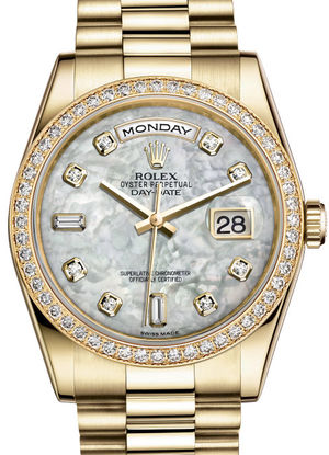 118348 White mother-of-pearl set with diamonds Rolex Day-Date 36