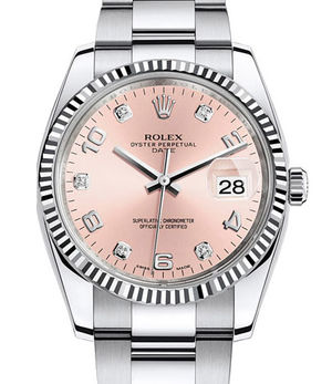 115234 pink dial five diamond Rolex Oyster Perpetual