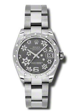 178344 dark rhodium dial floral motif Oyster Brace Rolex Datejust 31