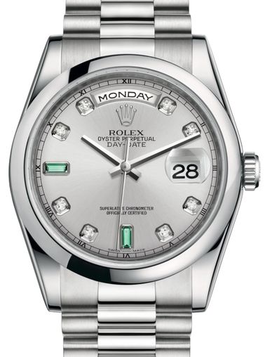 118206 Rhodium set with diamonds and emeralds Rolex Day-Date 36