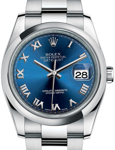 116200 Blue Roman Oyster Bracelet Rolex Datejust 36