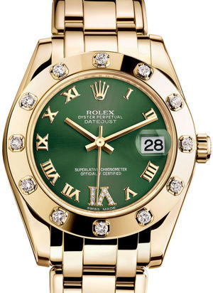 81318 Olive green set with diamonds Rolex Pearlmaster