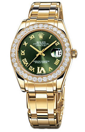 81298 olive green dial diamond dial Rolex Pearlmaster