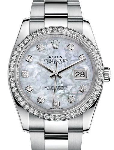 116244 White mother-of-pearl diamonds Oyster Brace Rolex Datejust 36