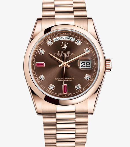 118205 Chocolate set with diamonds and rubies Rolex Day-Date 36