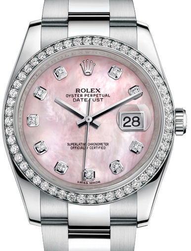 116244 Pink mother-of-pearl diamonds Oyster Rolex Datejust 36