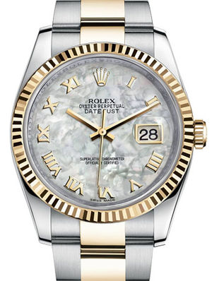 116233 White mother-of-pearl Roman Oyster Rolex Datejust 36