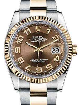 116233 brown Arabic numerals dial Oyster Rolex Datejust 36