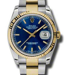116233 blue index dial Oyster Rolex Datejust 36
