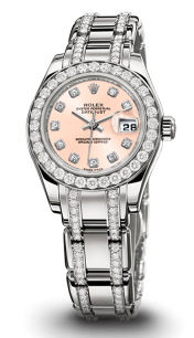 80299 pink dial diamonds dial diamond bracelet Rolex Pearlmaster