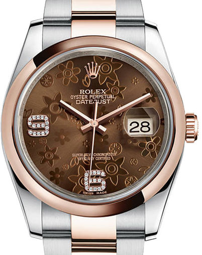 116201 Chocolate floral motif set with diamonds Rolex Datejust 36