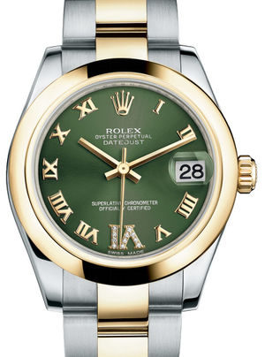 178243 Olive green diamond Roman VI dial Oyster Rolex Datejust 31