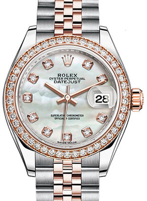 279381RBR White mother-of-pearl set with diamonds Rolex Lady-Datejust 28