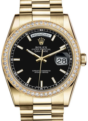 118348 Black hour markers dial Rolex Day-Date 36