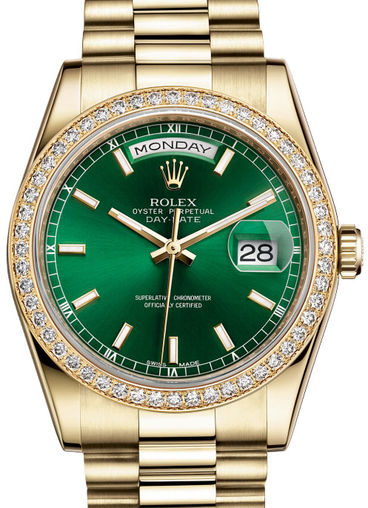 118348 Green hour markers dial Rolex Day-Date 36