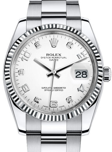 115234 White dial five diamond Rolex Oyster Perpetual