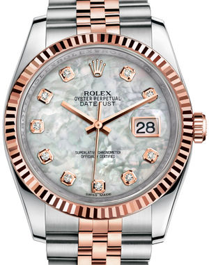 116231 White mother-of-pearl set with diamonds JB Rolex Datejust 36