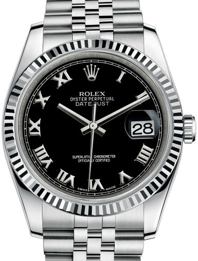116234 Black Roman Jubilee Bracelet Rolex Datejust 36