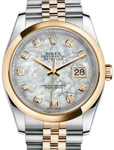 116203 White mother-of-pearl set with diamonds JB Rolex Datejust 36