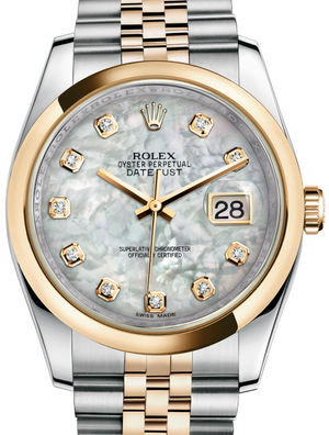 116203 White mother-of-pearl set with diamonds JB Rolex Datejust 36