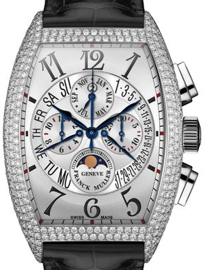 880 CC QP B D White Gold Black Leather Strap Franck Muller Cintree Curvex