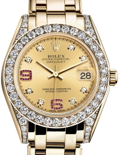 81158 Champagne set with diamonds and rubies Rolex Pearlmaster