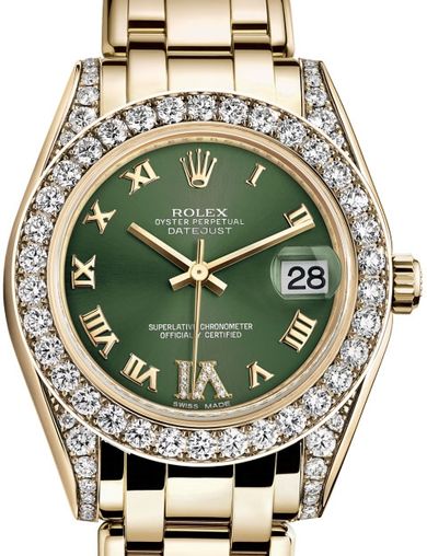 81158 Olive green set with diamonds Rolex Pearlmaster