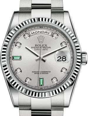 118239 Rhodium set with diamonds and emeralds Rolex Day-Date 36