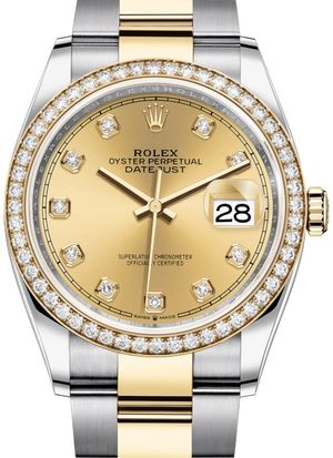 126283RBR Champagne-colour set with diamonds Rolex Datejust 36