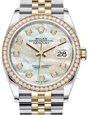 126283RBR White mother-of-pearl set with diamonds Rolex Datejust 36