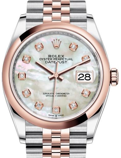 126201 White mother-of-pearl set with diamonds J Rolex Datejust 36