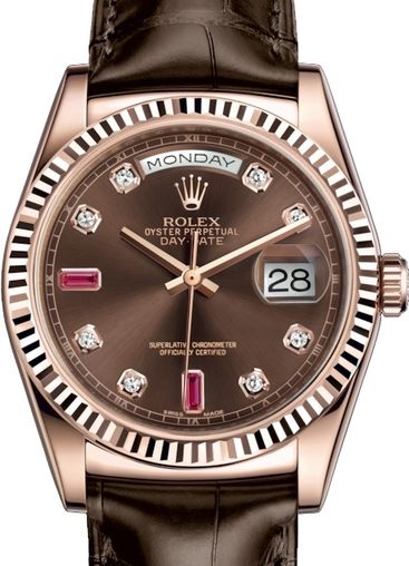 118135 Chocolate set with diamonds and rubies Rolex Day-Date 36