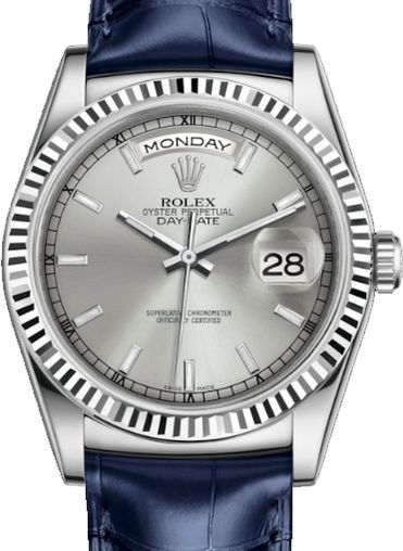 118139 Silver long-lasting blue luminescence Rolex Day-Date 36