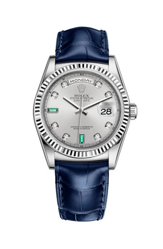 118139 Rhodium set with diamonds and emeralds Rolex Day-Date 36
