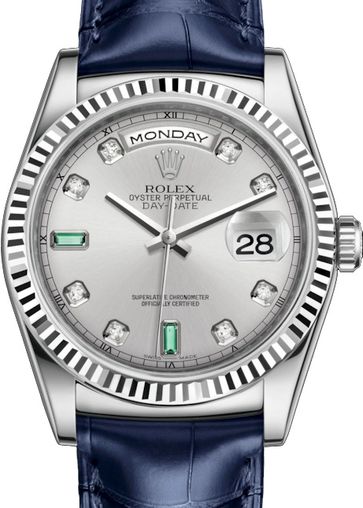 118139 Rhodium set with diamonds and emeralds Rolex Day-Date 36