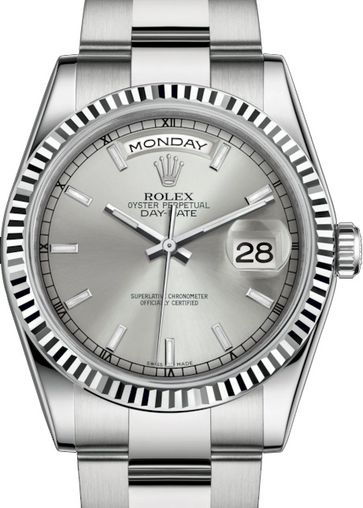 118239 Silver long-lasting blue luminescence Rolex Day-Date 36