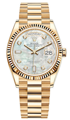 128238 White mother-of-pearl set with diamonds Rolex Day-Date 36