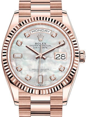 128235 White mother-of-pearl set with diamonds Rolex Day-Date 36
