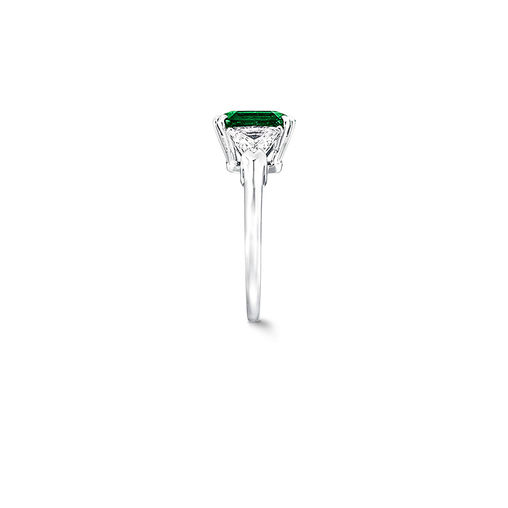 emerald with trilliant cut diamond side stones GRAFF Classic