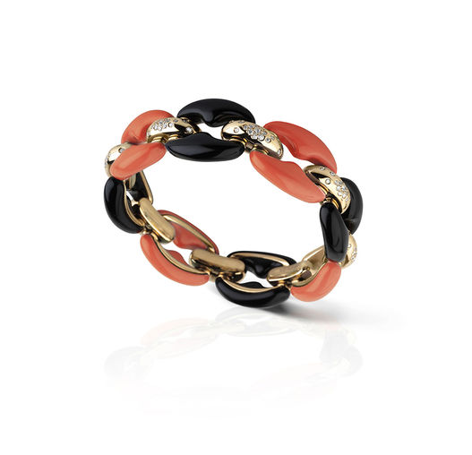 Rose gold with diamonds, red coral and onyx Verdi Gioielli Rock-n-Roll