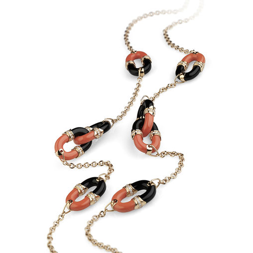 rose gold necklace with diamonds, coral, onyx Verdi Gioielli Rock-n-Roll