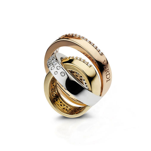 three-color gold ring with diamonds Verdi Gioielli Chillout