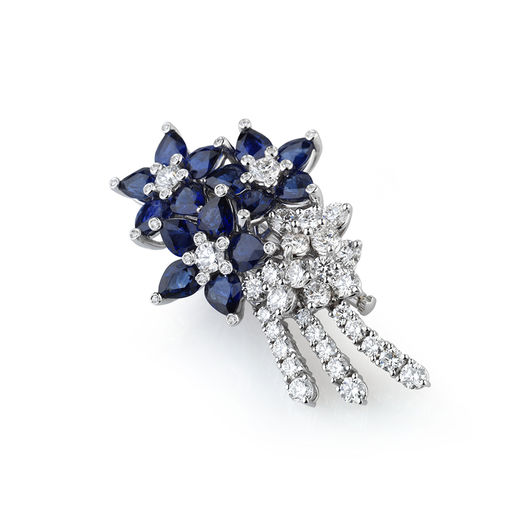 White gold brooch with diamonds and blue sapphires Verdi Gioielli Soul