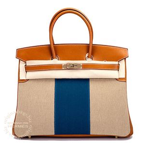 Birkin 35 Flag Barenia/ Toile H Hermès Bag