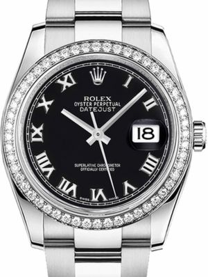 116244 Black Roman Oyster Bracelet Rolex Datejust 36